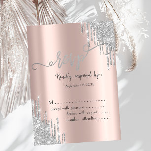 Rose Gold Glitter Drips 80th Birthday RSVP Invitation
