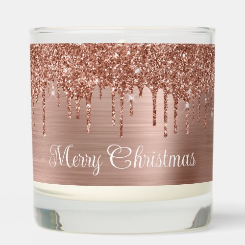 Rose Gold Glitter Drips and Foil Merry Christmas Scented Candle