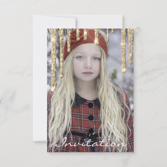 Rose Gold Glitter Drips Birthday Part Sweet Invitation (Back)