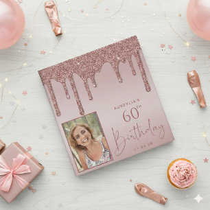 Rose Gold Glitter Drips Birthday Photo Album 3 Ring Binder