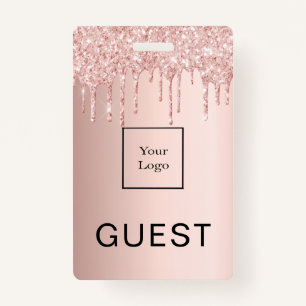 Rose gold glitter drips blush business logo guest badge