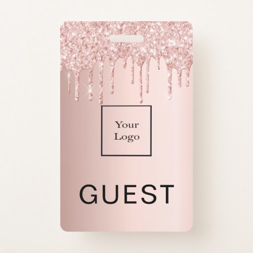 Rose gold glitter drips blush business logo guest badge