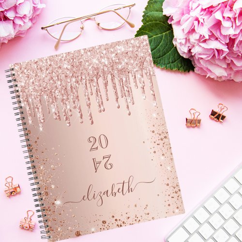 Rose gold glitter drips blush name 2025 planner