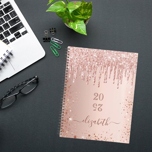 Rose gold glitter drips blush name 2025 planner