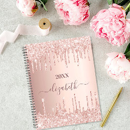 Rose gold glitter drips blush name glamorous notebook