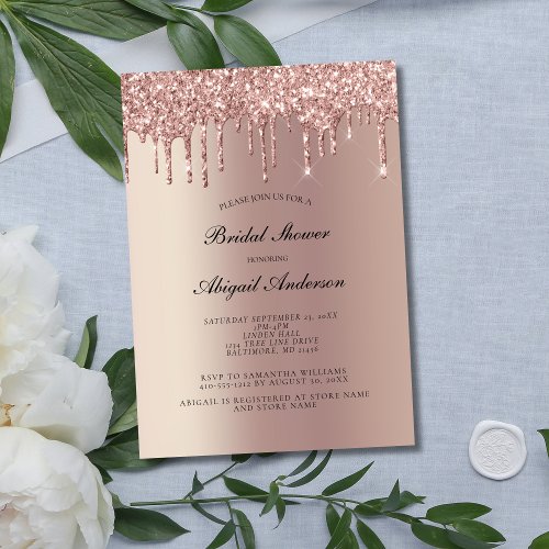Rose Gold Glitter Drips Bridal Shower Invitation