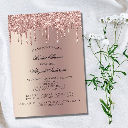 Rose Gold Glitter Drips Bridal Shower Invitation