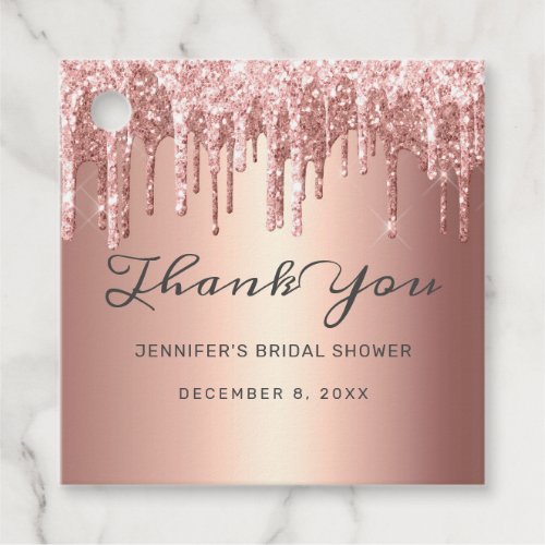 Rose Gold Glitter Drips Bridal Shower Thank You Favor Tags
