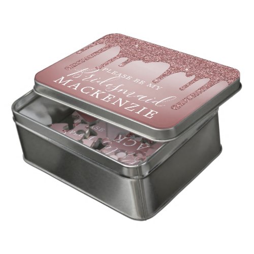 Rose Gold Glitter Drips Bridesmaid Proposal Jigsaw Puzzle