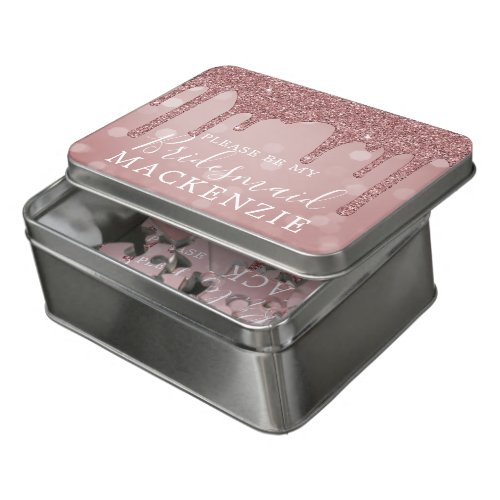 Rose Gold Glitter Drips Bridesmaid Proposal Jigsaw Puzzle