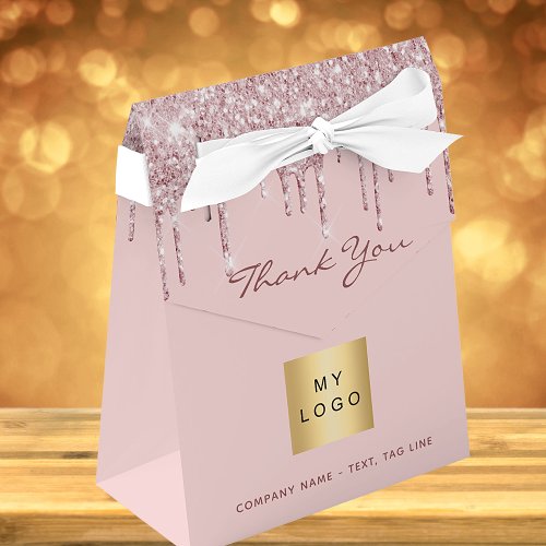 Rose gold glitter drips business logo QR code Favor Boxes