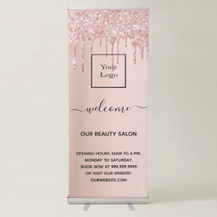 Rose gold glitter drips business logo welcome retractable banner