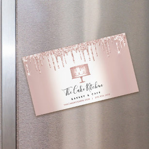 Rose Gold Glitter Drips Cake Bakery Pastry Chef  Business Card Magnet
