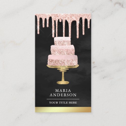 Rose Gold Glitter Drips Cake Pastry Chef Bakery Business Card