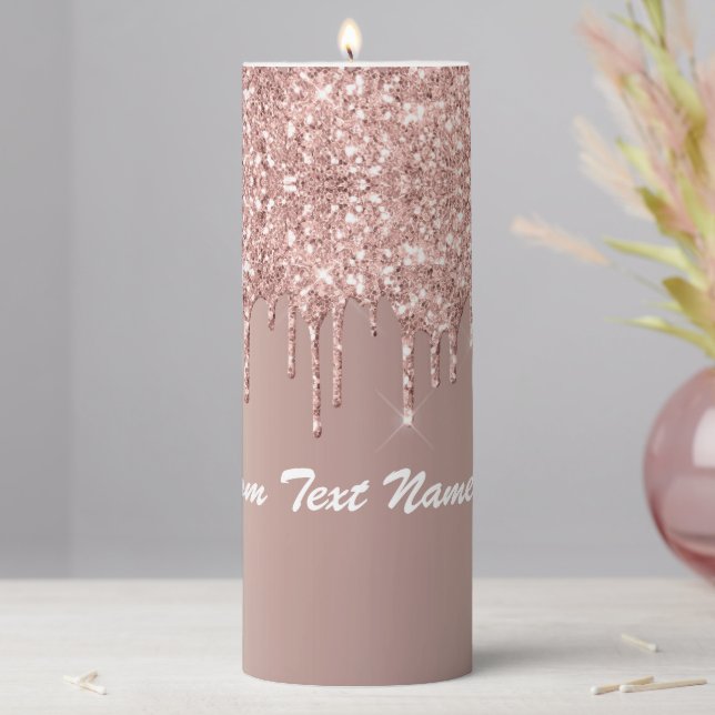Rose Gold Glitter Drips Candle Personalized Text (In Situ)