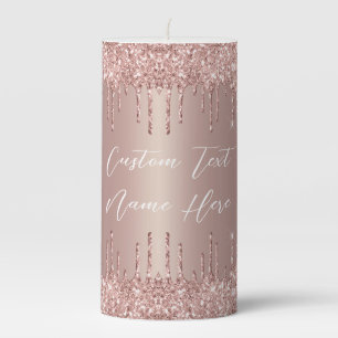 Rose Gold Glitter Drips Candle with Custom Text