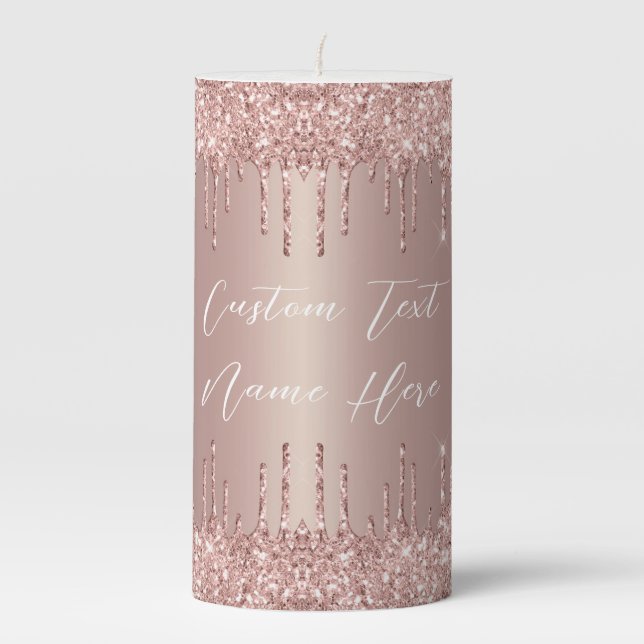 Rose Gold Glitter Drips Candle with Custom Text (Front)