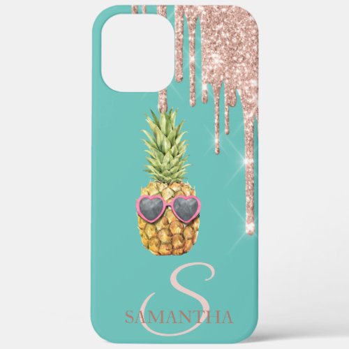 Rose Gold Glitter Drips Cool Pineapple Mint Green iPhone 12 Pro Max Case