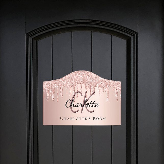 Rose gold glitter drips custom monogram name door sign (Creator Uploaded)