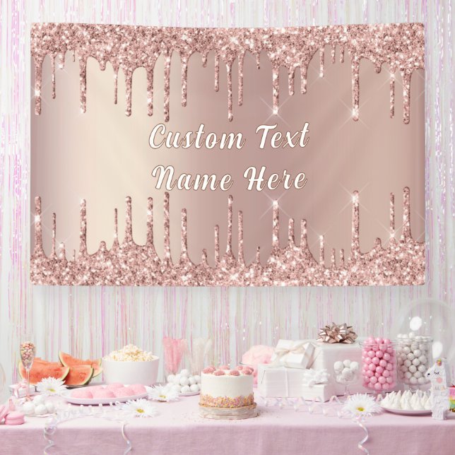 Rose Gold Glitter Drips Custom Text Name Banner (Party)