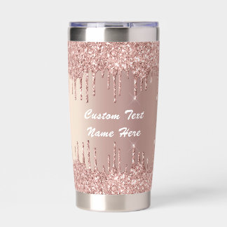 Rose Gold Glitter Drips Custom Text Personalized Insulated Tumbler