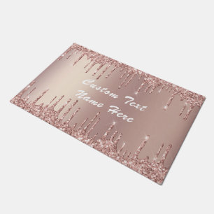 Rose Gold Glitter Drips Doormat Personalized Text