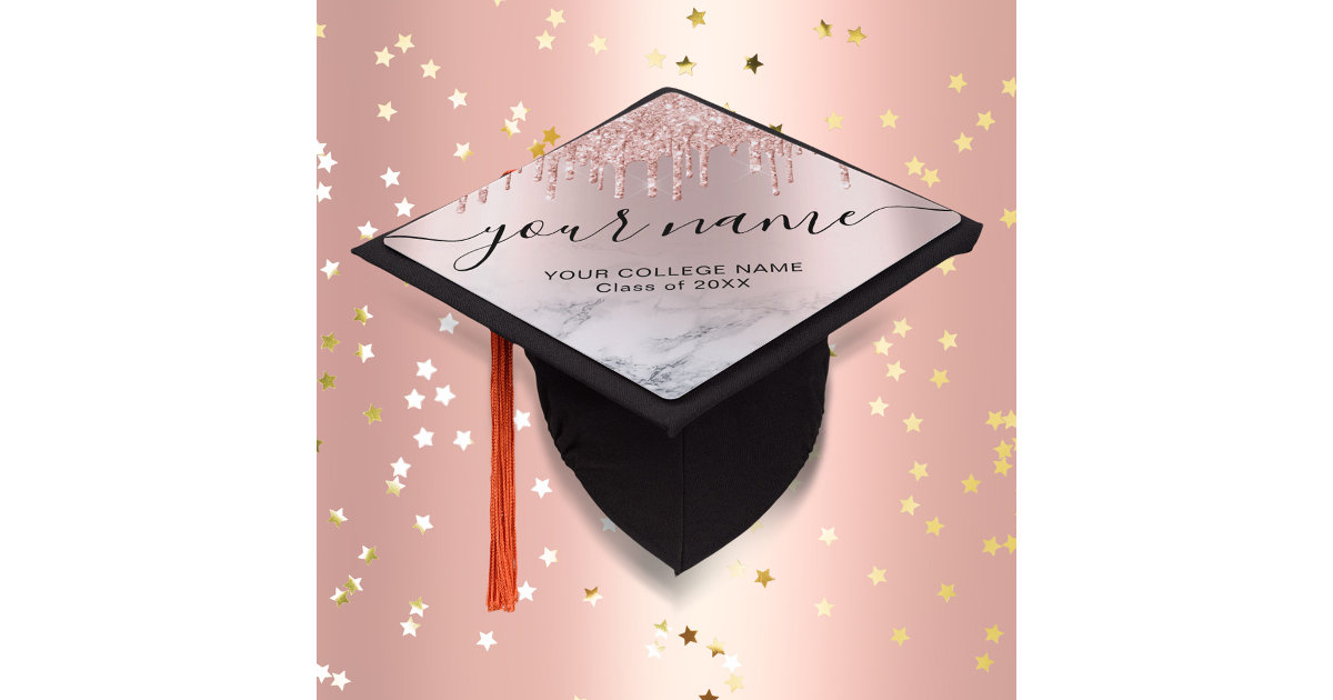 Rose Gold Glitter Drips Elegant Chic Typography Graduation Cap Topper ...
