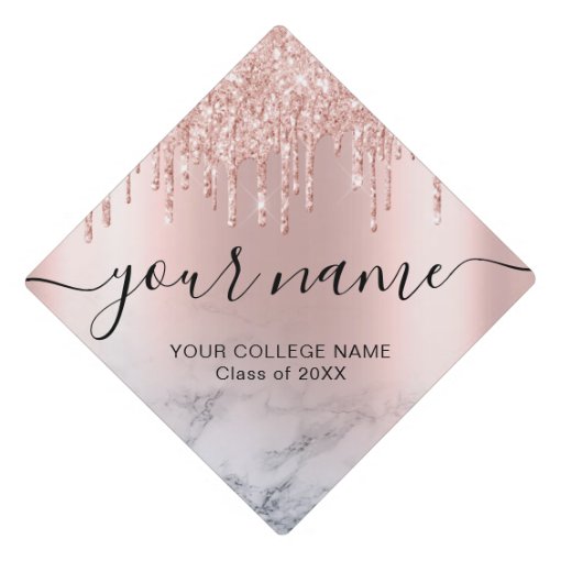 Rose Gold Glitter Drips Elegant Chic Typography Graduation Cap Topper ...