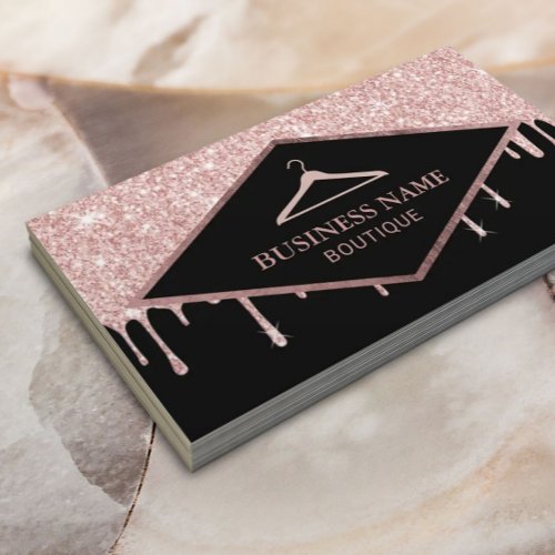 Rose Gold Glitter Drips Fashion Boutique Business Card