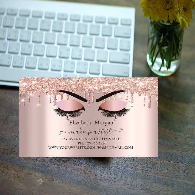 Rose Gold Glitter Drips Faux Lashes,Makeup Artist Business Card Magnet (Creator Uploaded)