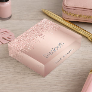 Rose gold glitter drips girly name paperweight