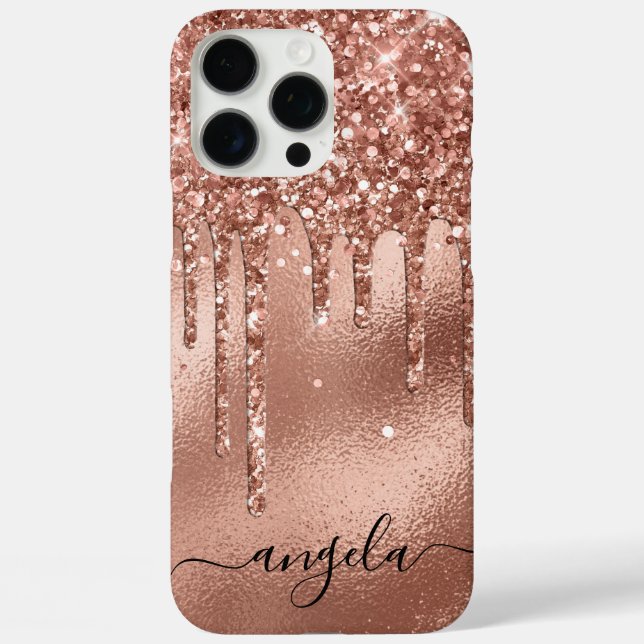 Rose Gold Glitter Drips Glam Signature Case-Mate iPhone Case (Back)