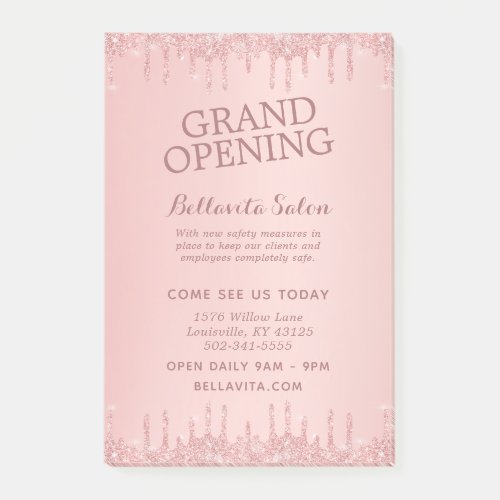 Rose Gold Glitter Drips Grand Opening Salon Post_it Notes