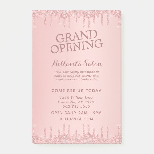 Stationery 16 Rose Gold Glitter Drips Grand Opening Salon Post-It Notes