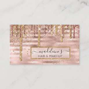 Rose Gold Glitter Drips Hair n Makeup Professional Business Card