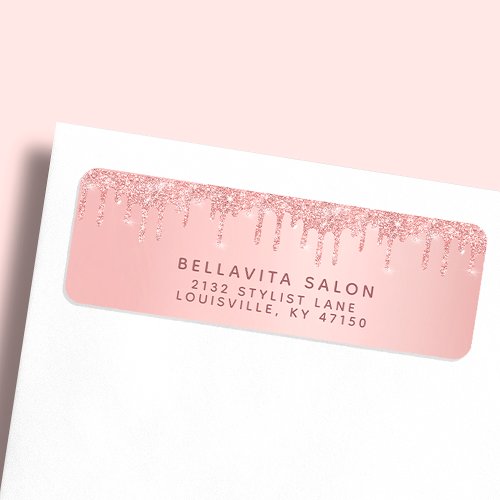 Rose Gold Glitter Drips Hair Stylist Address Label