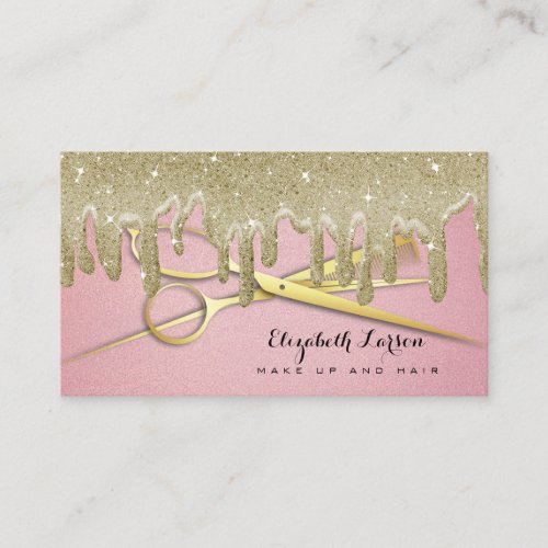 Rose Gold Glitter Drips Hair Stylist Beauty Salon Business Card