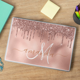 Rose Gold Glitter Drips Handwritten Calligraphy HP Laptop Skin