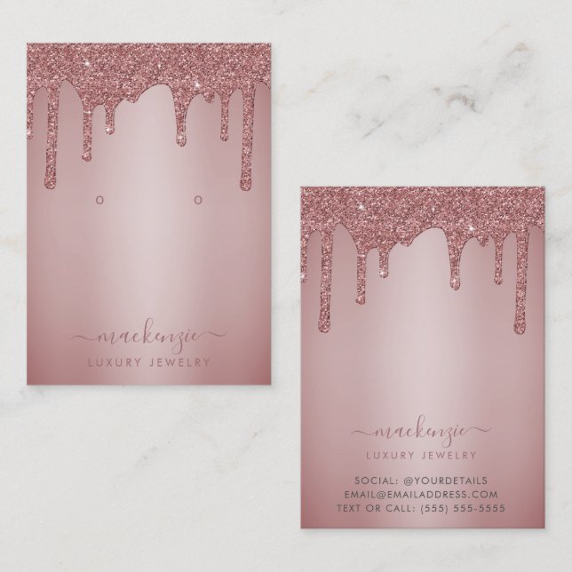 Rose Gold Glitter Drips Jewelry Display Card (Front/Back)