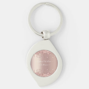 Rose Gold Glitter Drips Keychain Custom Text Name