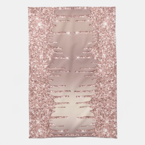 Rose Gold Glitter Drips Kitchen Towel