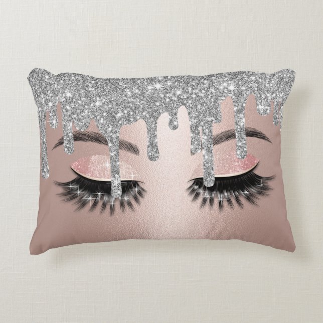 Rose Gold Glitter Drips Lashes Makeup Artist Salon Accent Pillow (Front)