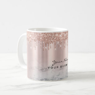 Rose Gold Glitter Drips Marble Custom Name Mug