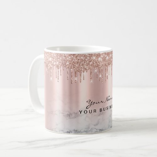 Rose Gold Glitter Drips Marble Custom Name Mug