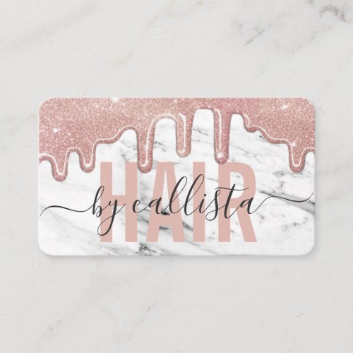 Rose Gold Glitter Drips Marble Hair Stylist Business Card
