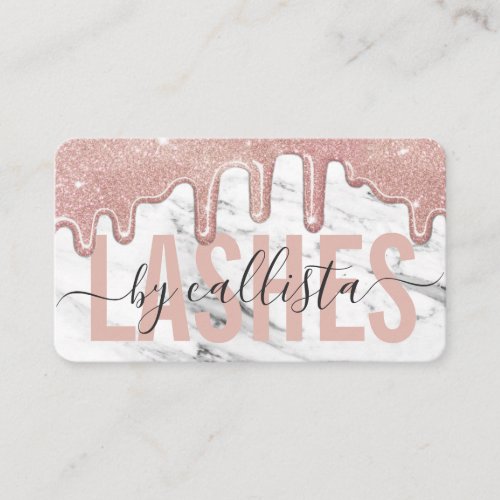 Rose Gold Glitter Drips Marble Lashes Business Card