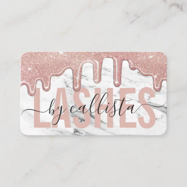 Rose Gold Glitter Drips Marble Lashes Business Card Zazzle 8300