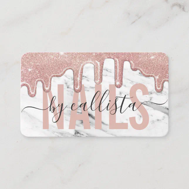 Rose Gold Glitter Drips Marble Nail Artist Business Card Zazzle 1161