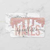 Rose Gold Glitter Drips Marble Nail Artist Business Card (Front/Back)