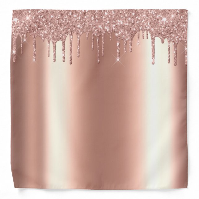 Rose Gold Glitter Drips Metal Look Stylish Bandana (Front)